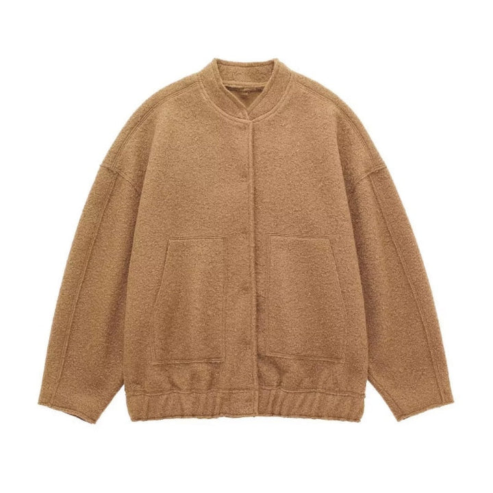 Daphne oversized jas, ronde hals, verborgen knopen, elegante jas, stijlvolle damesjas