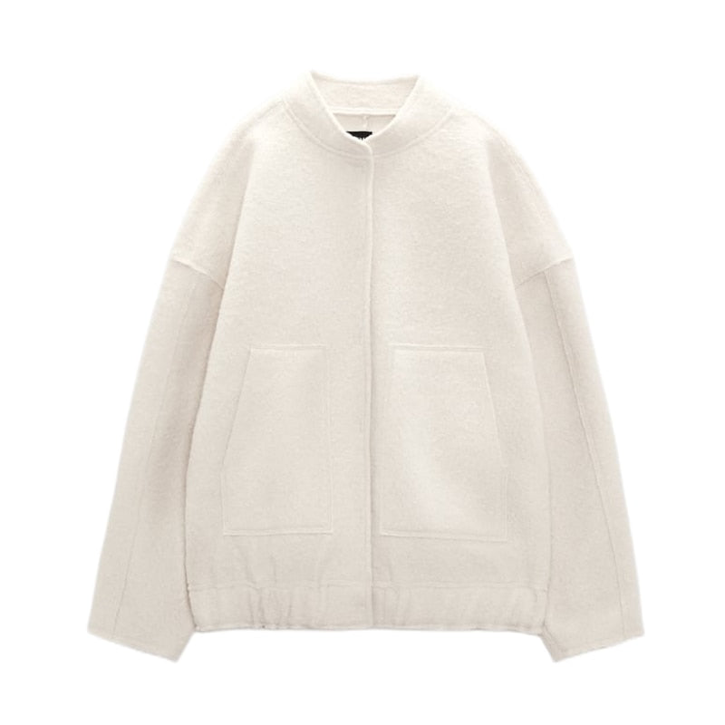 Daphne oversized jas, ronde hals, verborgen knopen, elegante jas, stijlvolle damesjas