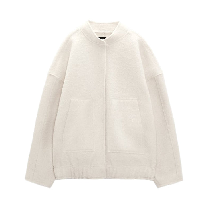 Daphne oversized jas, ronde hals, verborgen knopen, elegante jas, stijlvolle damesjas