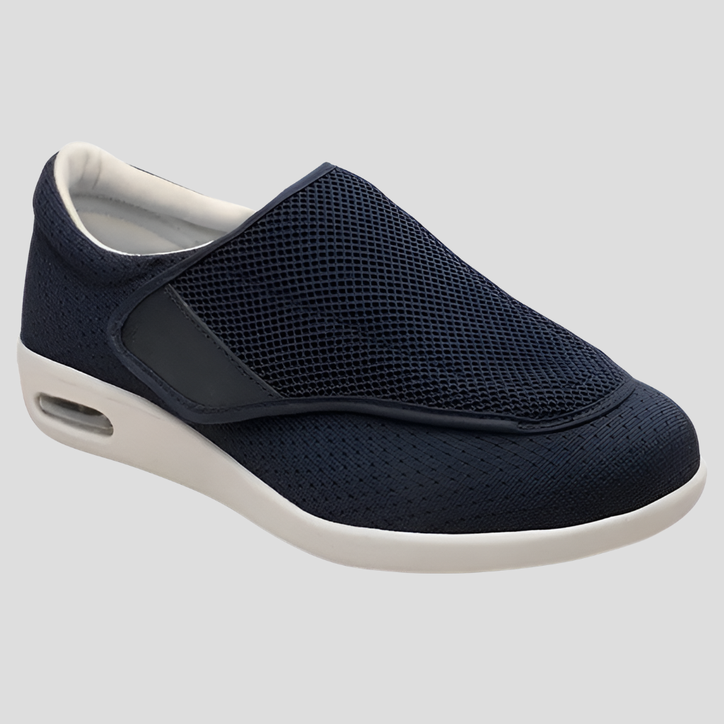 "Diabetische comfortschoenen heren, ruime pasvorm, extra brede teenruimte, naadloze binnenvoering, anti-slip zool."