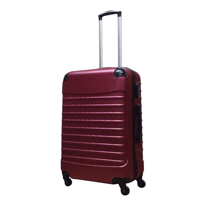 Compacte en grote dieprode hardshell koffers, een complete set reiskoffers voor elke bestemming.