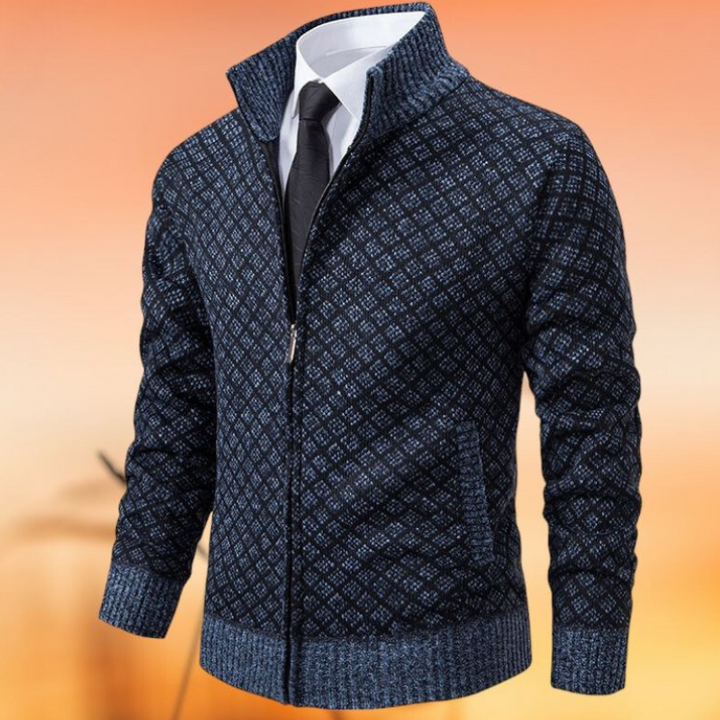 "Dikke gebreide damestrui met jacquardpatroon, elegant en warm, perfect voor casual en formele gelegenheden."