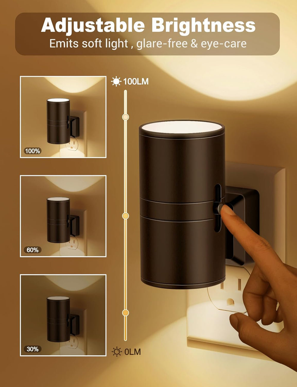 Compacte LED nachtlampje, dimbaar met schemersensor, ideaal voor zachte oriëntatieverlichting