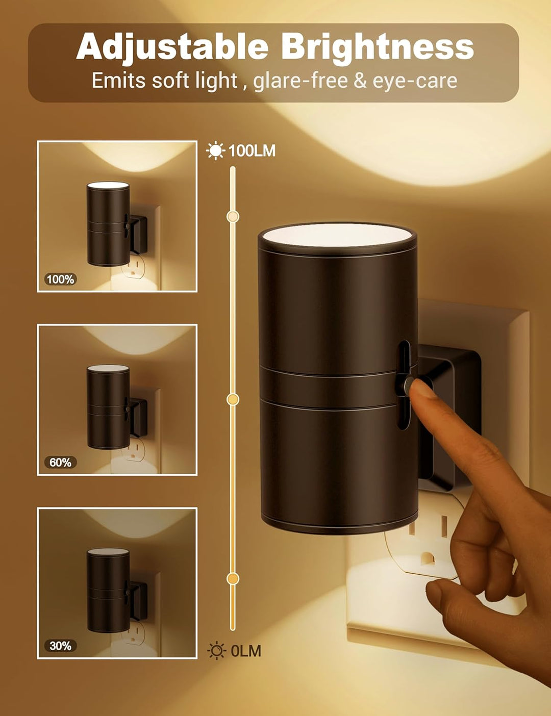 Compacte LED nachtlampje, dimbaar met schemersensor, ideaal voor zachte oriëntatieverlichting
