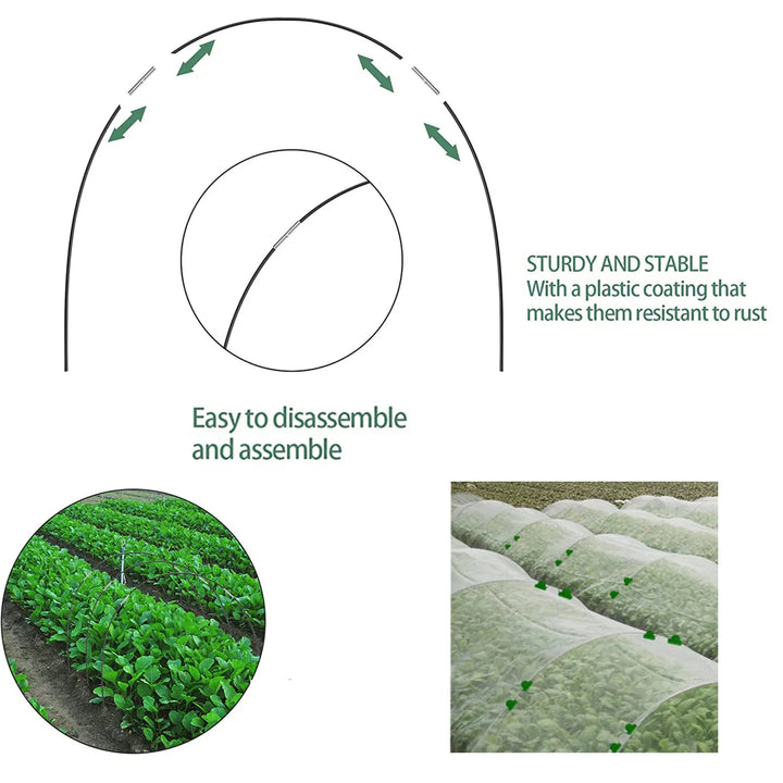 Duurzame glasvezel plantentunnel set voor moestuin. Herbruikbare plantenbescherming tegen vorst voor vroege teelt.