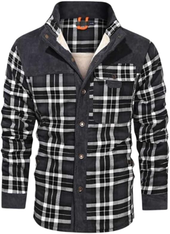 Functionele geruite heren overhemdjas in donkerbruin/zwart, perfect voor buitenactiviteiten in herfst en winter.