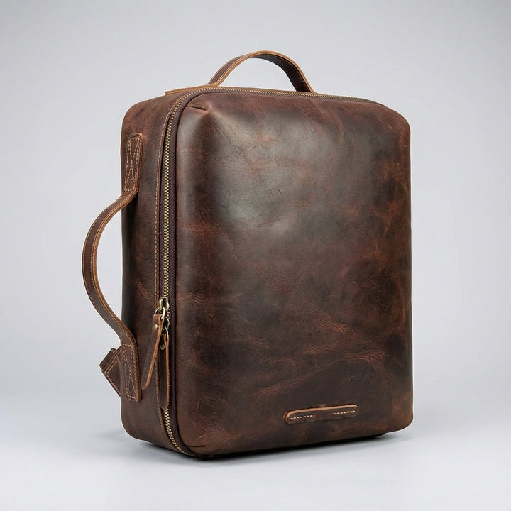 Lockfield premium Crazy Horse leren laptoprugzak; stijlvol, zakelijk en duurzaam voor reizen.