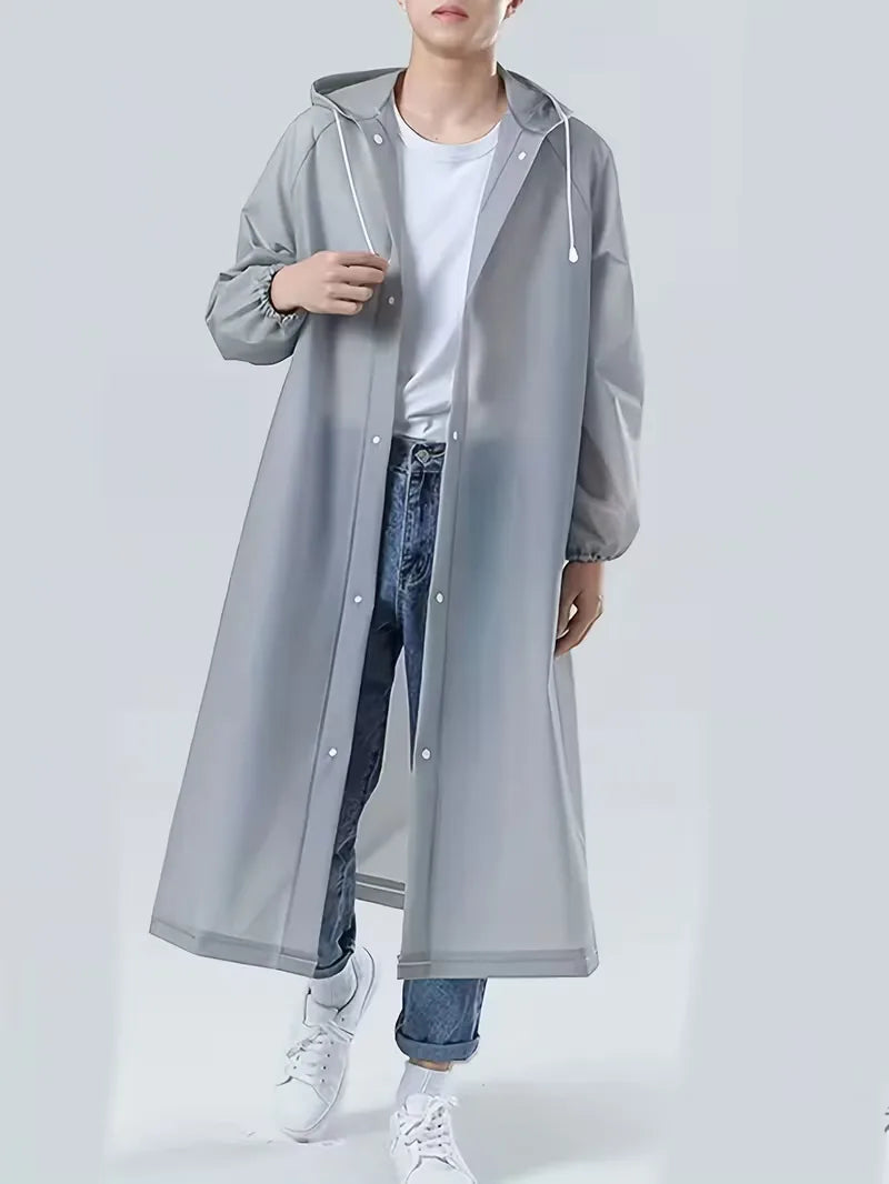 Lichtgewicht unisex regenjas donkergrijs, met capuchon en waterdicht EVA, comfortabel voor lente- en herfstdagen.