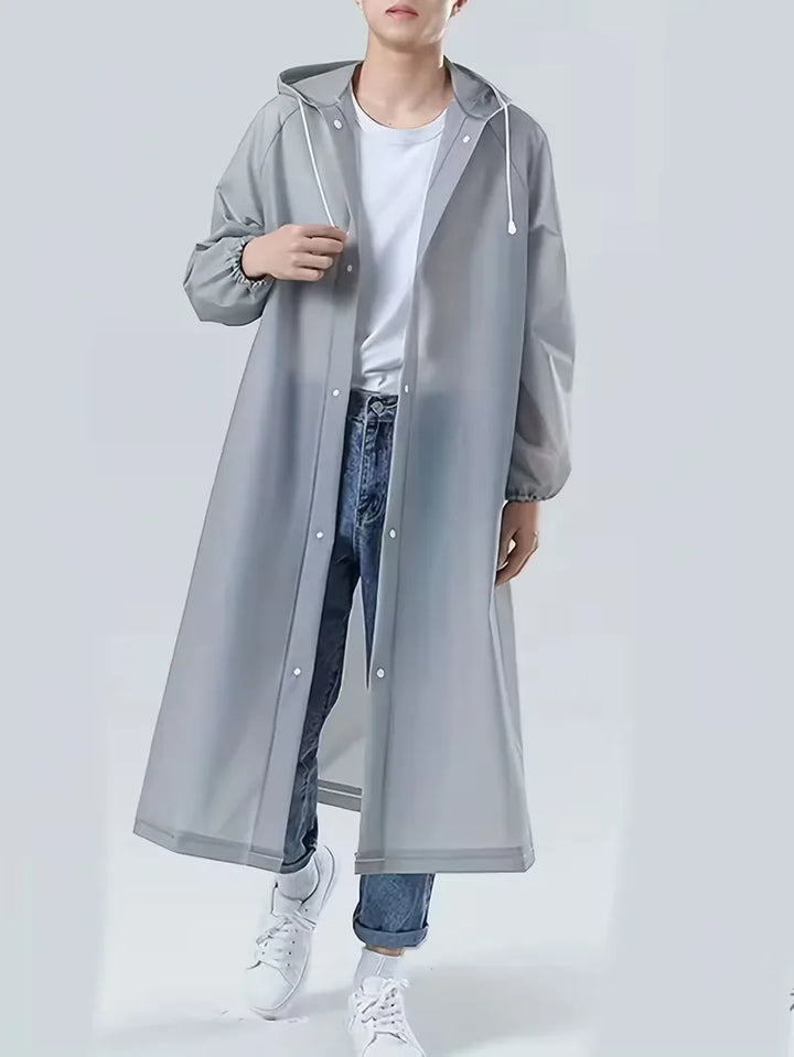 Lichtgewicht unisex regenjas donkergrijs, met capuchon en waterdicht EVA, comfortabel voor lente- en herfstdagen.