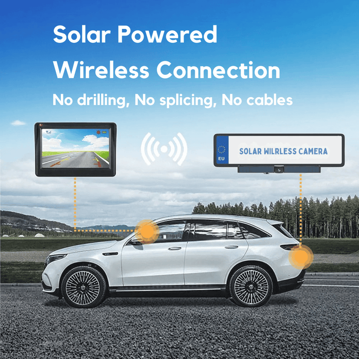 Zonne-energie HD achteruitrijcamera voor auto's, draadloos en waterdicht (IP67) voor optimaal zicht en gemak.
