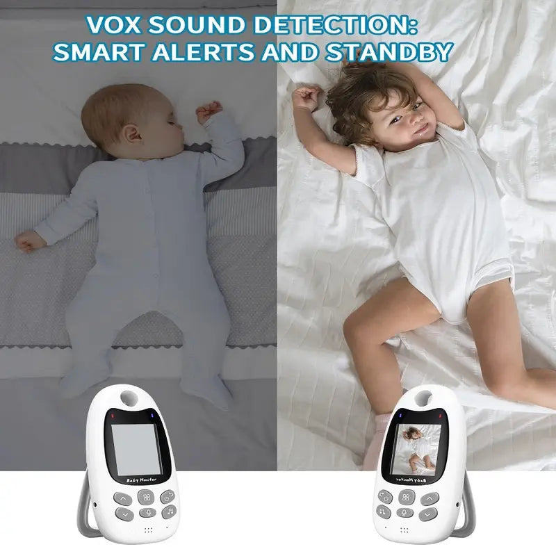 Draadloze babyfoon met helder scherm, nachtzicht en tweewegcommunicatie voor optimale bewaking, compact en draagbaar ontwerp.