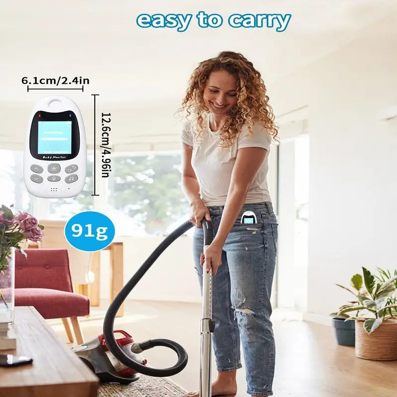 Draadloze babyfoon met helder scherm, nachtzicht en tweewegcommunicatie voor optimale bewaking, compact en draagbaar ontwerp.