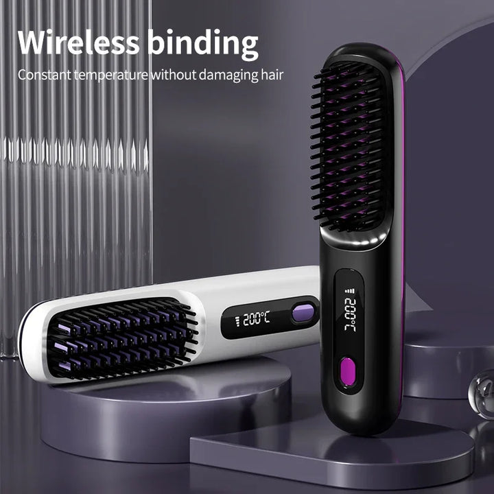 Draadloze keramische haarstyler voor dames, USB oplaadbaar voor glanzend haar.