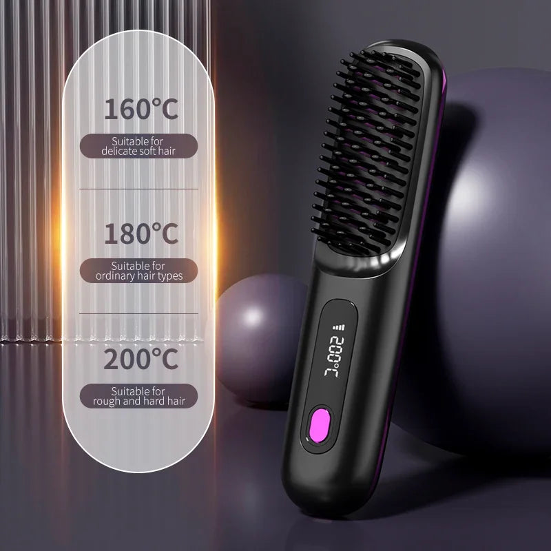 Draadloze haarstyler met keramische platen en USB opladen, perfect voor dames onderweg.