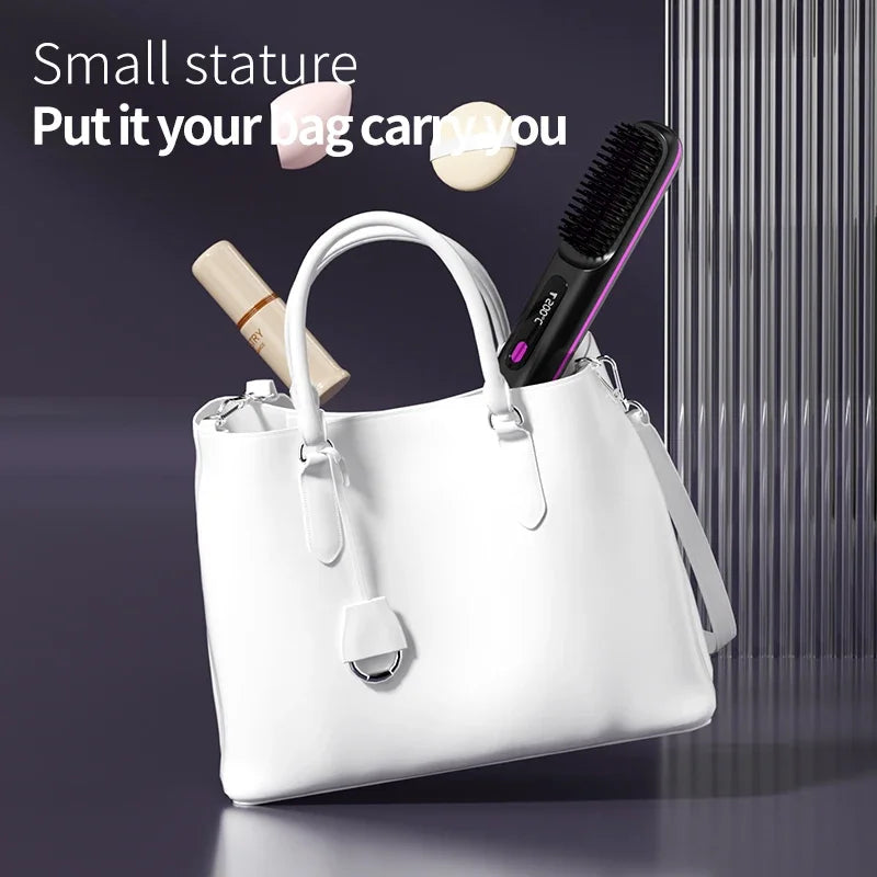 Deze compacte dames haarstyler is USB oplaadbaar en werkt draadloos voor snelle haarstyling.