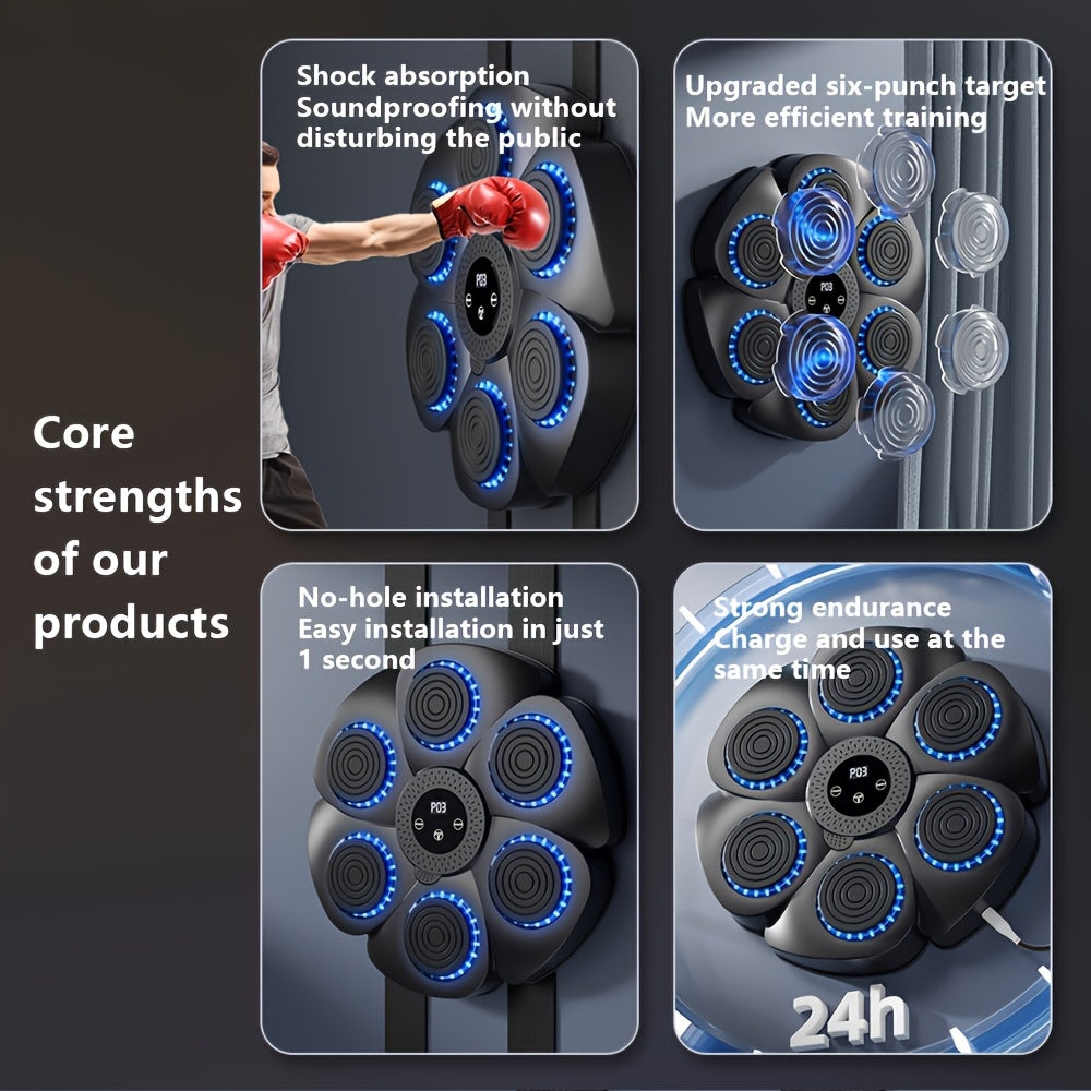 "Draadloze muziek boksmachine voor actieve training, oplaadbaar, met speelse rode en zwarte accenten op schuim en PU-leer"