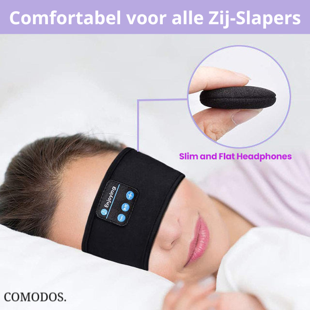 Zwart bluetooth slaapmasker met koptelefoon voor diepe ontspanning en meditatie