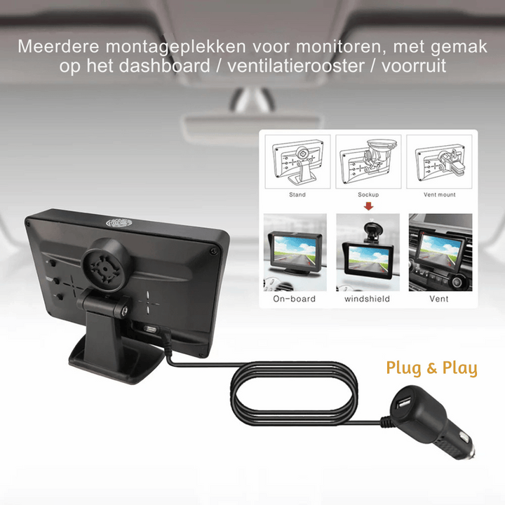 Draadloze zonne-energie HD achteruitrijcamera, 1080P resolutie, 4.3-inches monitor, IP67 waterdicht, 140° kijkhoek.