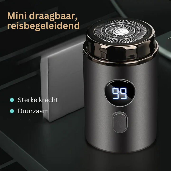 Compact waterdicht SwiftShave scheerapparaat, perfect voor een snelle en gladde scheerbeurt onderweg.