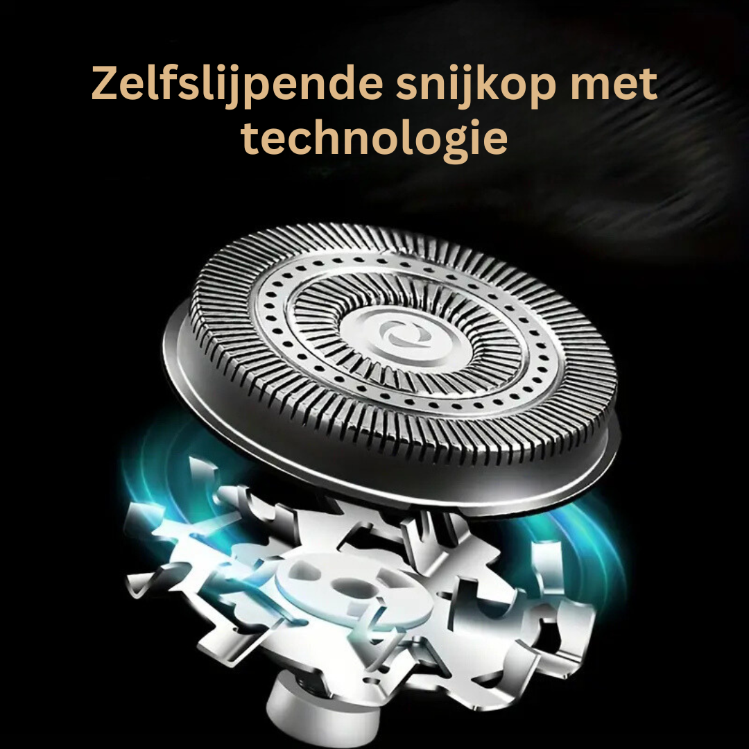 Draagbaar SwiftShave scheerapparaat met ergonomisch design voor glad en pijnloos elektrisch scheren.