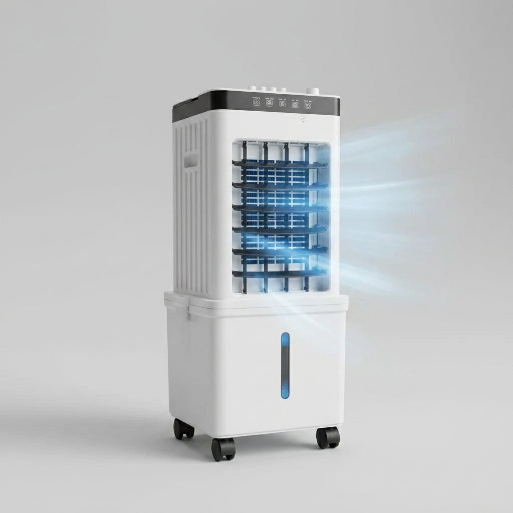 Fluisterstille draagbare airco met koeling, ontvochtiging en ventilatie. Ideaal voor thuis en kantoor, energiezuinig.