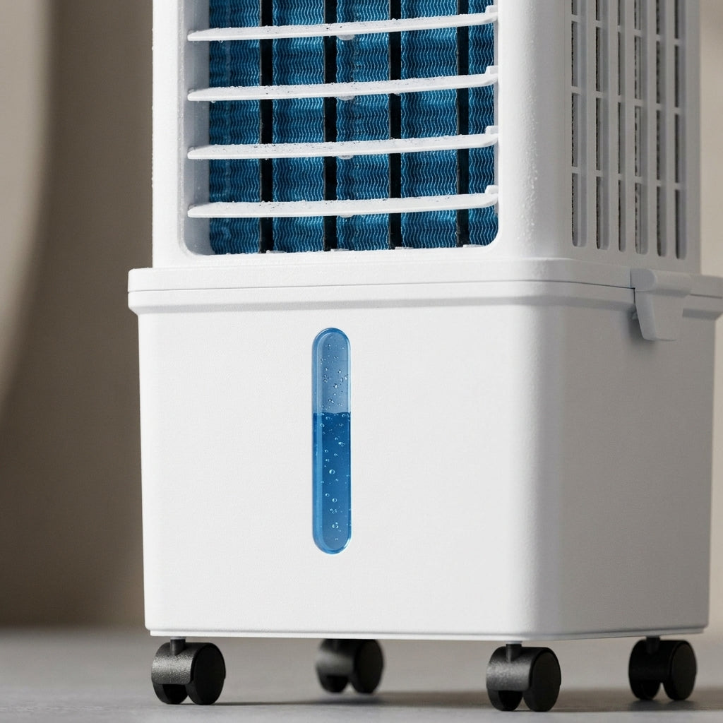 Moderne draagbare luchtkoeler, ontvochtiger en ventilator. Energiezuinige airco voor optimaal comfort thuis of op kantoor.