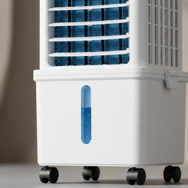 Moderne draagbare luchtkoeler, ontvochtiger en ventilator. Energiezuinige airco voor optimaal comfort thuis of op kantoor.