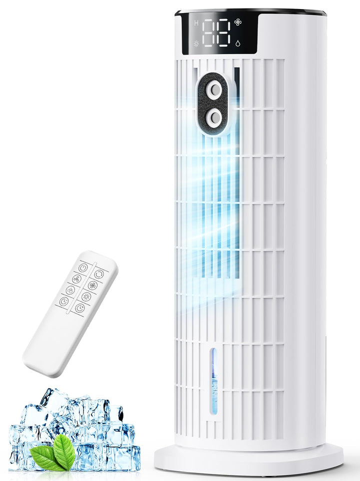 Draagbare 4-in-1 kamerkoeler met afstandsbediening en timer, ideaal voor verkoeling in huis en op kantoor.