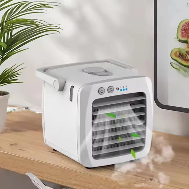 Draagbare 4-in-1 mini airco met luchtbevochtiger & reiniger; perfect voor koeling, zuivering & comfort overal.