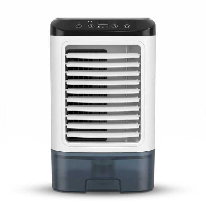 Draagbare airco met ultrasone koeling, 3 snelheden, perfect voor kantoor of slaapkamer.