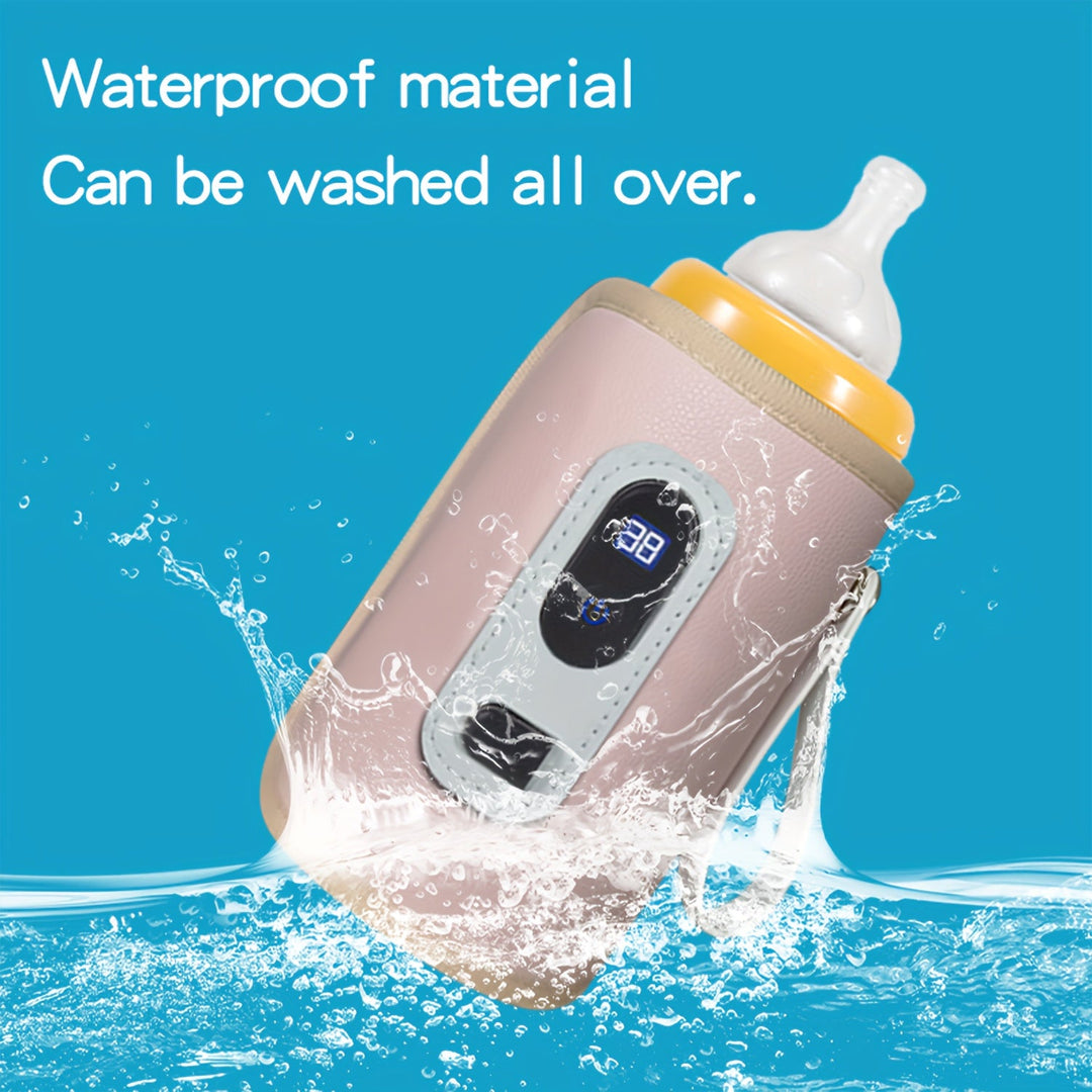 "Draagbare babyflesverwarmer, USB-aangedreven, compact ontwerp, vijf temperatuurinstellingen, ideaal voor onderweg."