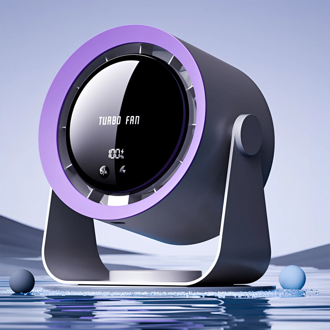 Moderne bladloze ventilator met digitaal LED-display. Zorgt voor efficiënte, stille luchtcirculatie en koeling.