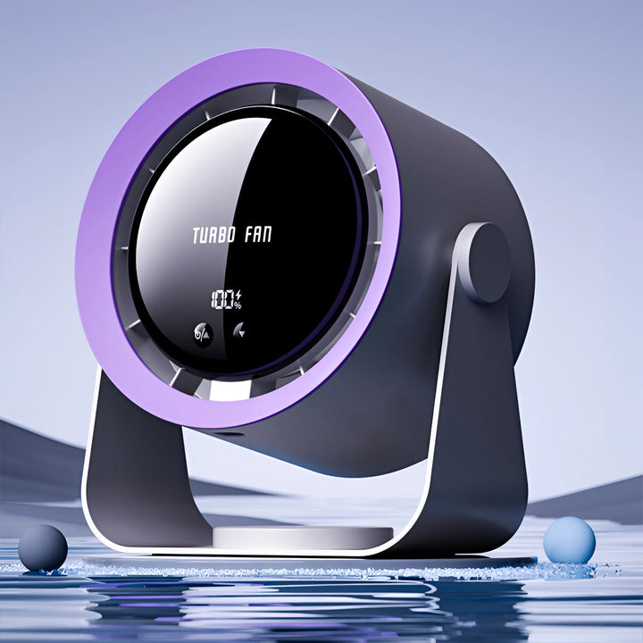Moderne bladloze ventilator met digitaal LED-display. Zorgt voor efficiënte, stille luchtcirculatie en koeling.