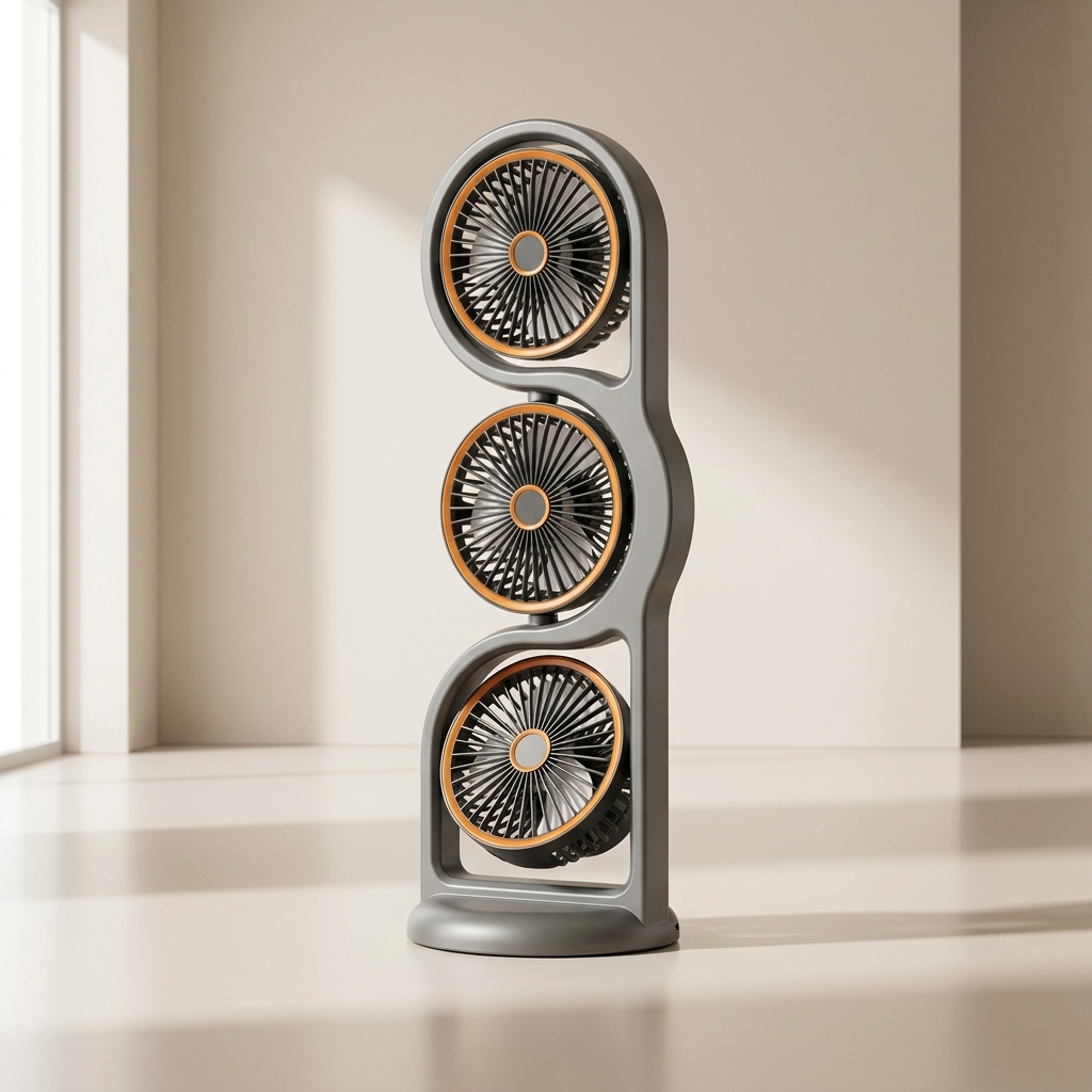 Draagbare driekoppige USB ventilator voor persoonlijke koeling met 5 snelheden, ideaal voor thuiskantoor.