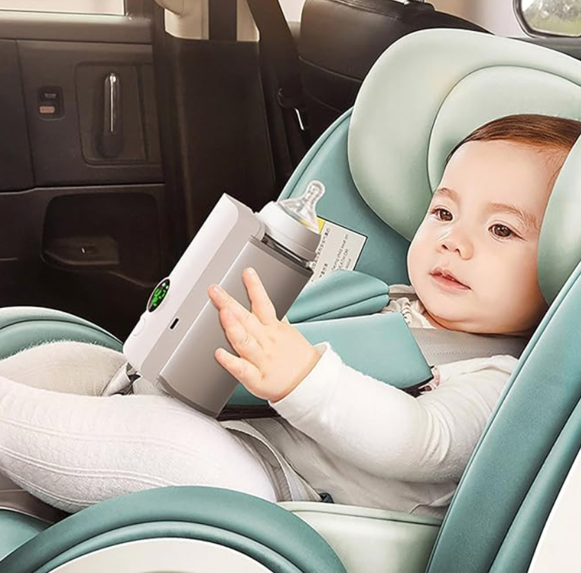 "Draagbare fleswarmer, zwart/wit, zes isolatieniveaus, verstelbare temperatuur, compact en oplaadbaar voor onderweg."