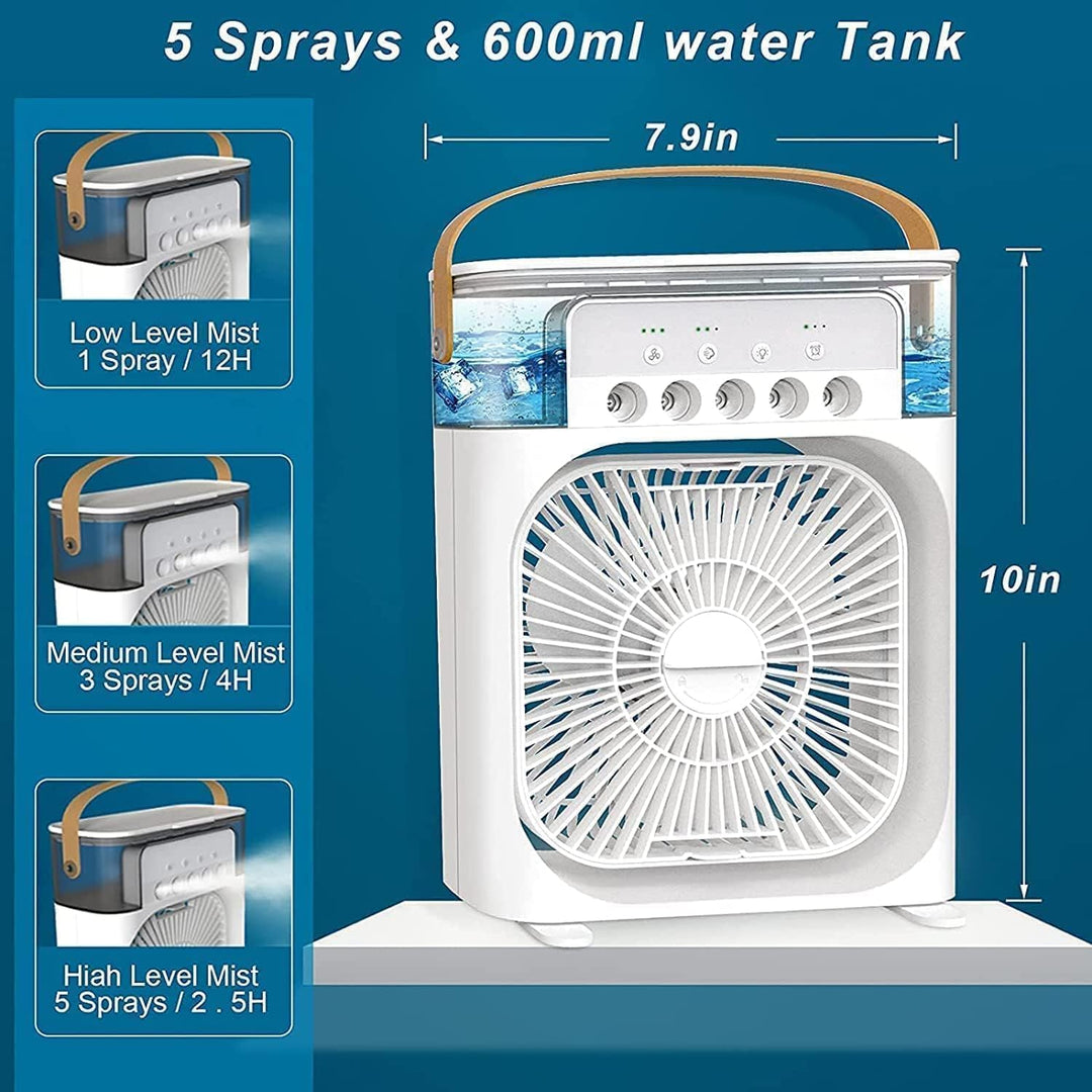 Universele mini-luchtkoeler met ventilatorfunctie, ontworpen voor comfort op warme zomerdagen.