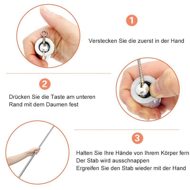 Compacte zelfverdedigingsstok van metaal, gemakkelijk mee te nemen voor extra veiligheid.