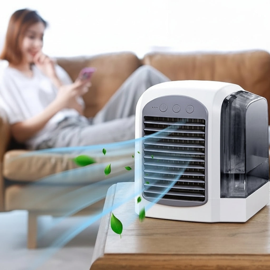 Digitale oplaadbare mini verdampingskoeler met LCD scherm, ideaal voor stil en efficiënt verkoelen.