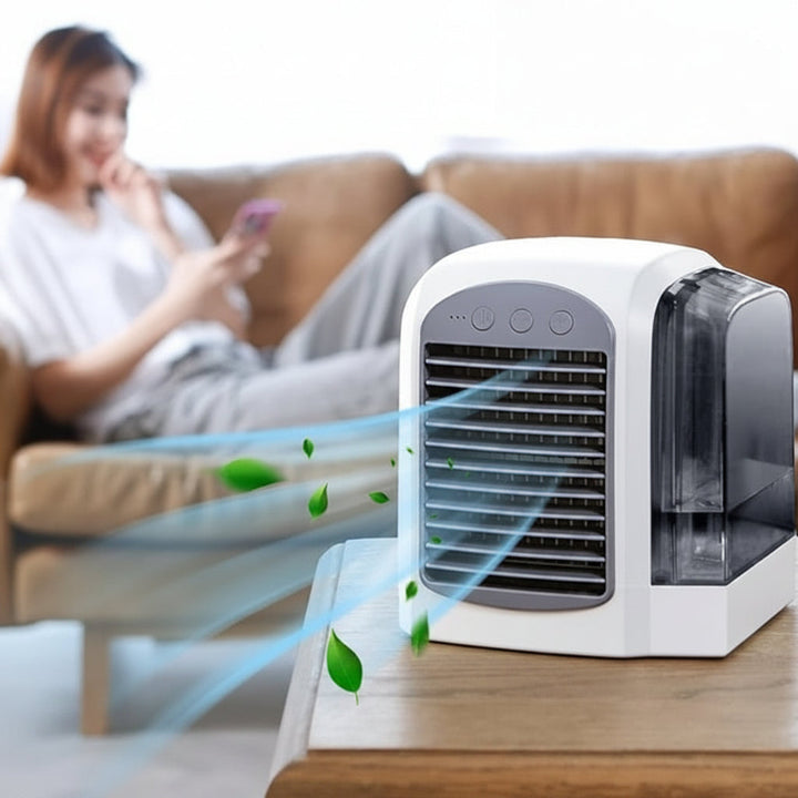 Digitale oplaadbare mini verdampingskoeler met LCD scherm, ideaal voor stil en efficiënt verkoelen.