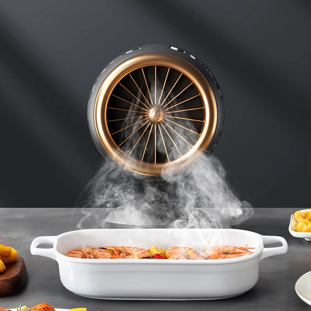 USB-aangedreven draagbare ventilator voor rookafzuiging bij hotpot of indoor BBQ, met 3 instelbare snelheden.