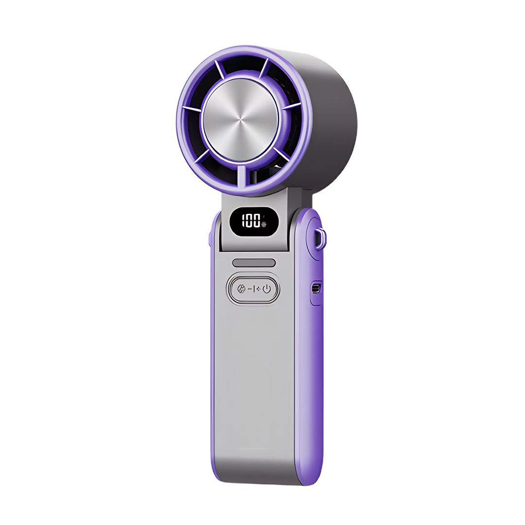 Draagbare turbo ventilator met halfgeleiderkoeling voor directe verkoeling. Ideaal voor zomerse dagen buiten.