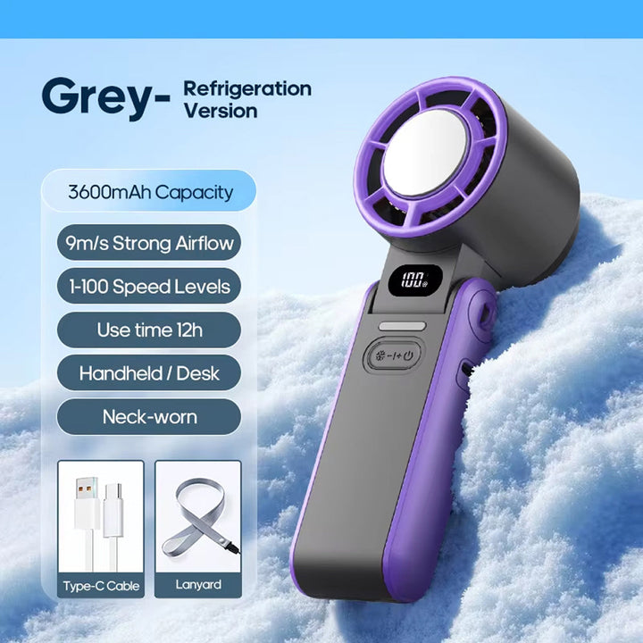 Handheld ventilator met geavanceerde halfgeleiderkoeling, perfect voor reizen, sport en persoonlijke verkoeling.
