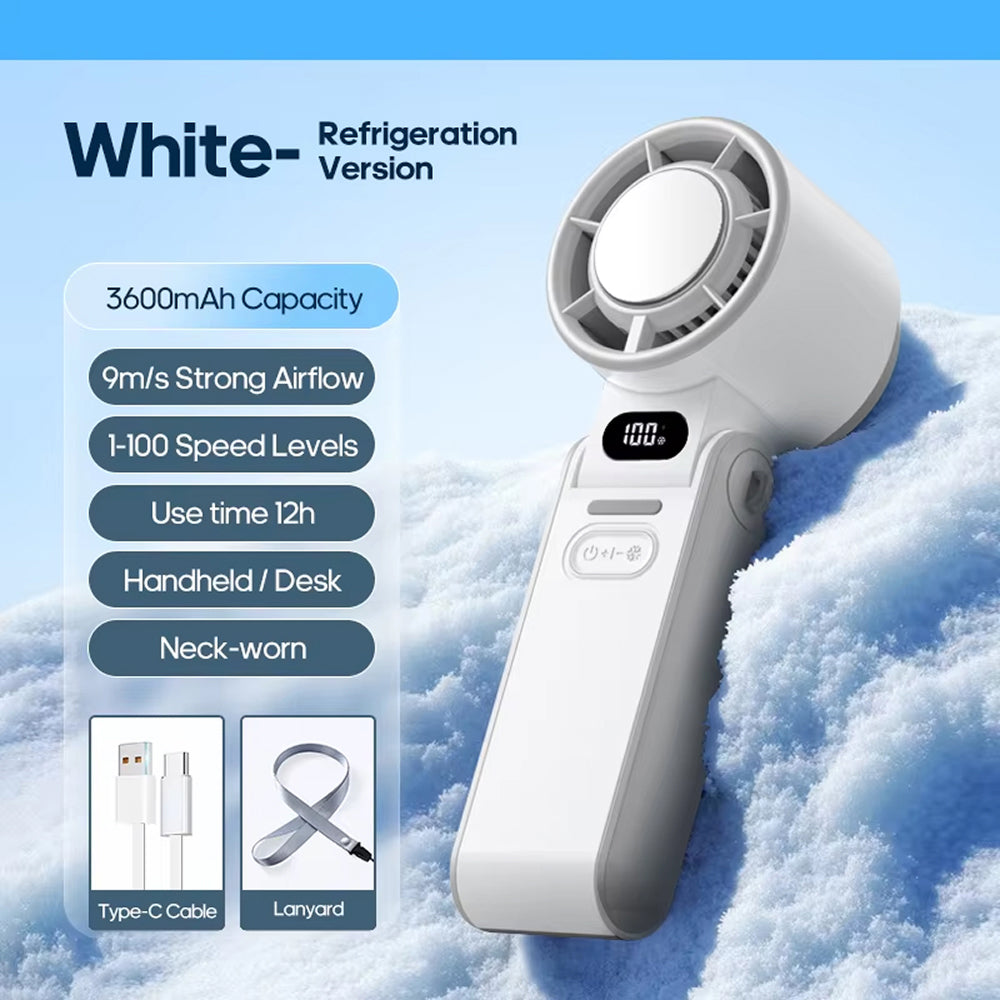 Krachtige draagbare turbo ventilator met directe halfgeleiderkoeling; jouw persoonlijke koeler voor de zomer.