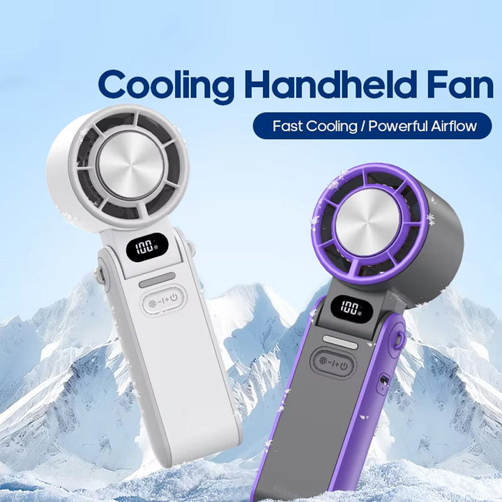 Directe verkoeling met deze handheld turbo ventilator, uitgerust met halfgeleiderkoeling. Jouw zomer gadget.