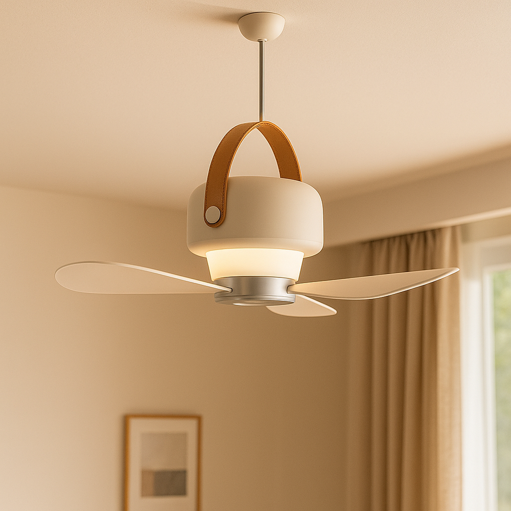 Draadloze draagbare ventilator met afstandsbediening en LED-licht, perfect voor flexibele verkoeling overal.