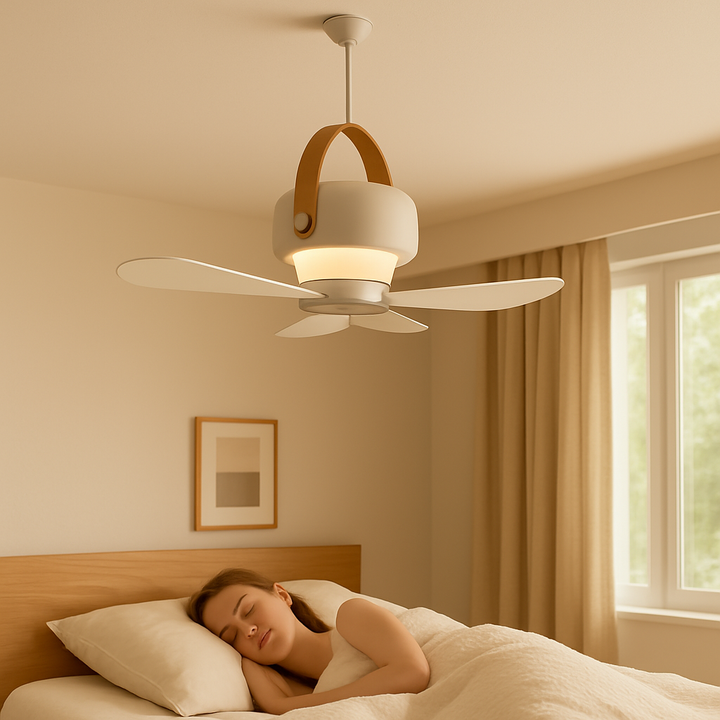 Draagbare camping ventilator met instelbaar LED-licht en afstandsbediening voor comfortabele verkoeling in het donker.