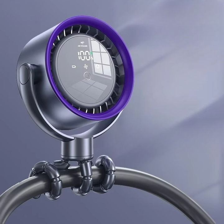 Krachtige draagbare ventilator met 4000mAh accu, snel oplaadbaar via USB-C voor langdurige koeling.