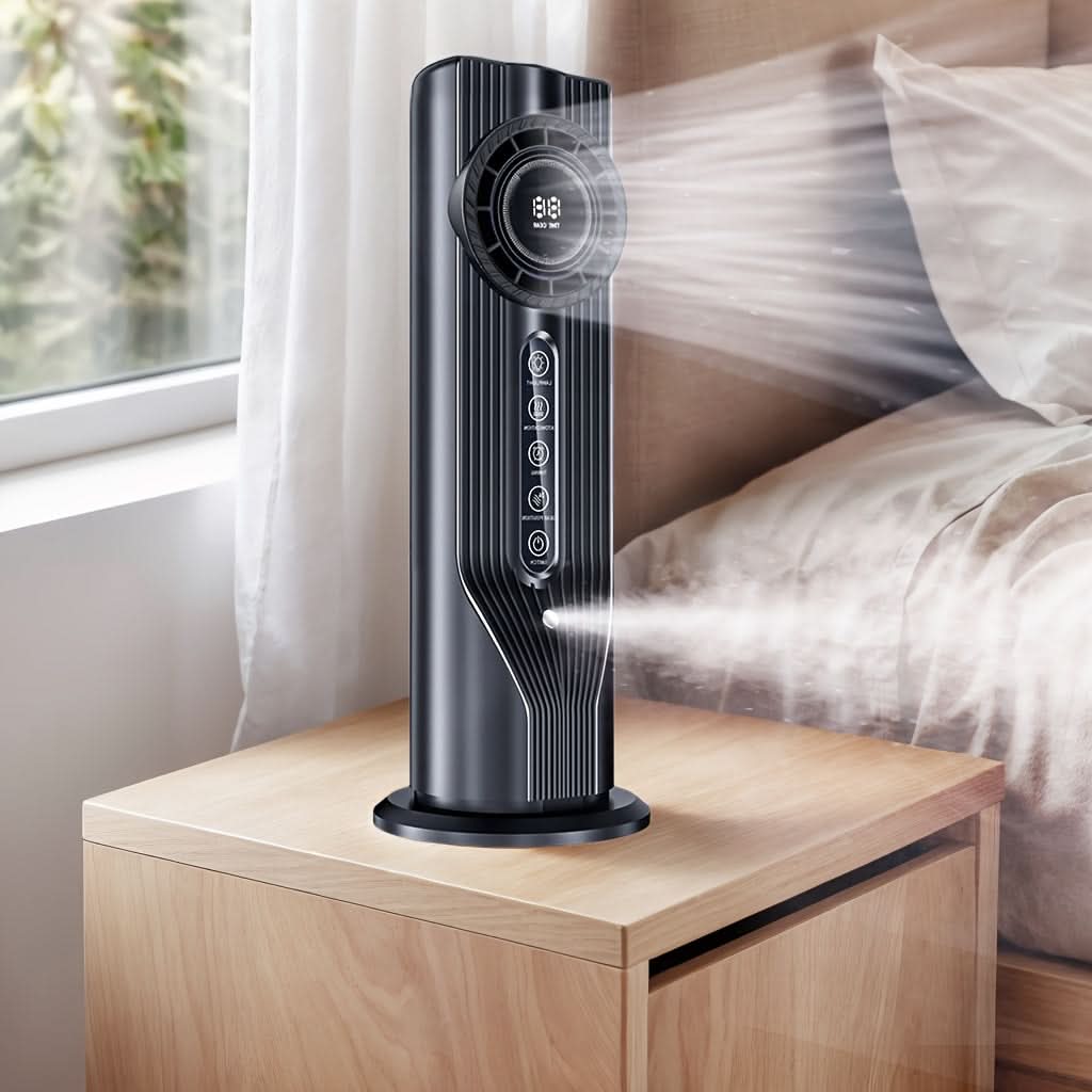 Compacte draagbare USB ventilator, ideaal voor zomerse verfrissing thuis en onderweg. Wit/zwart model.