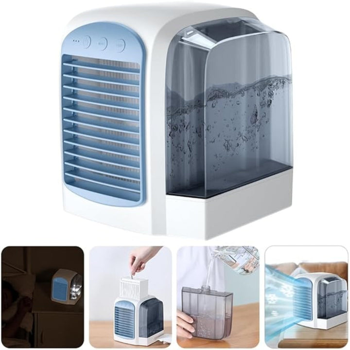 Efficiënte draagbare luchtkoeler, perfect voor aangename koeling in huis, kantoor of slaapkamer.