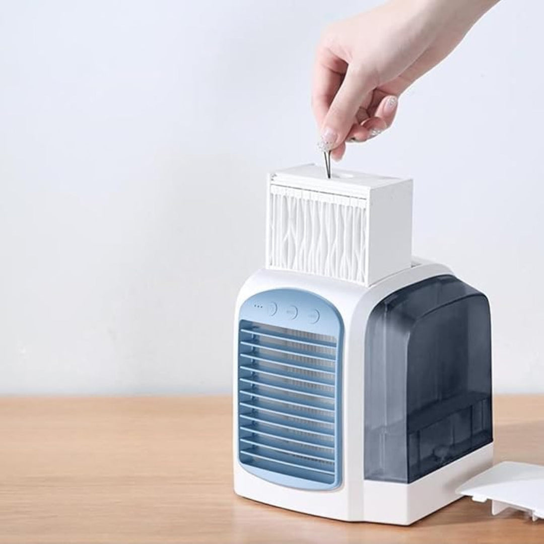 Moderne verdampingsluchtkoeler, compact ontwerp voor geruisloze verkoeling en frisse lucht.